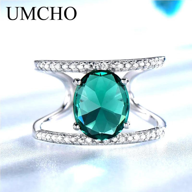 925 Sterling Silver Green Emerald Ring For Women