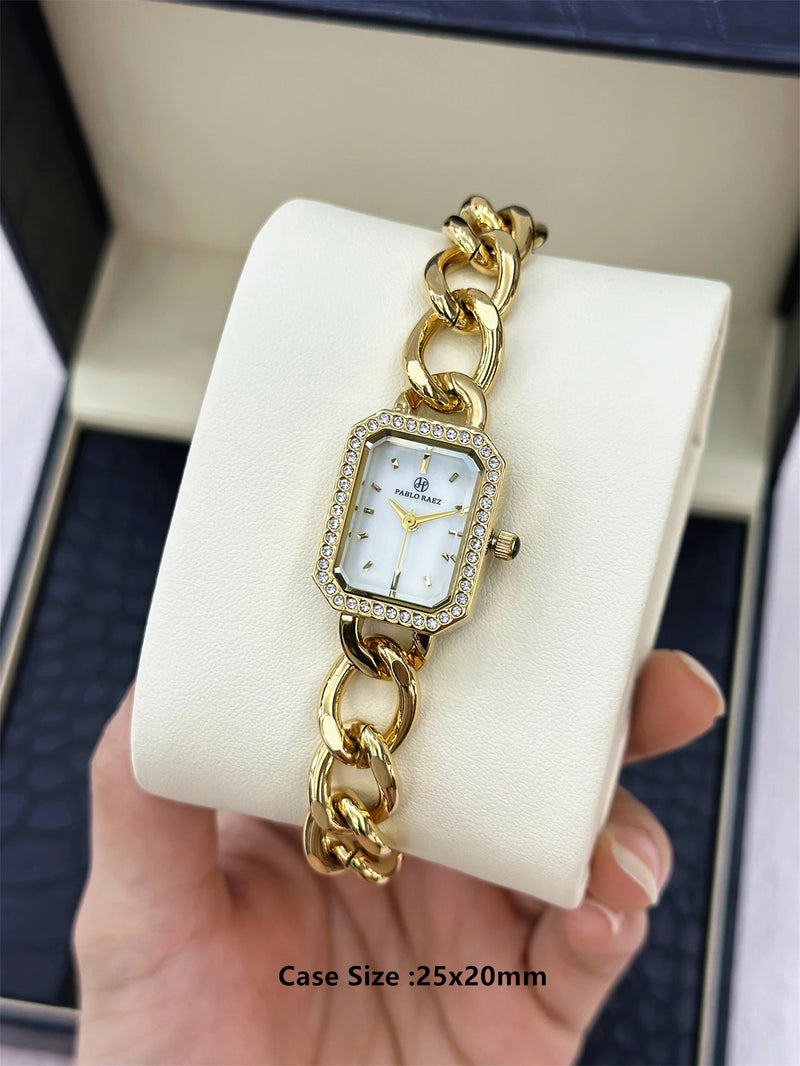 Elegant Yellow Gold Diamond Wristwatch for Women – High Quality Luxury Timepiece for Casual Dress.