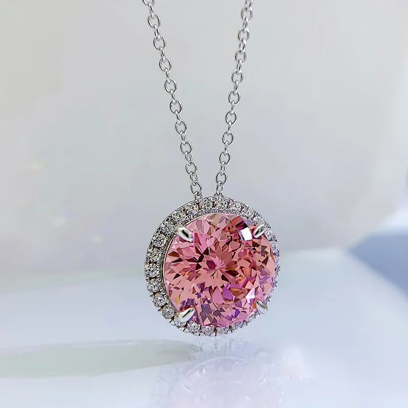 S925 Silver 5 Carat Pink Diamond Necklace for Woman