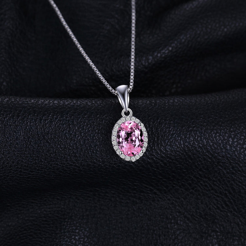 925 Sterling Silver Created Pink Sapphire Halo Pendant for Woman