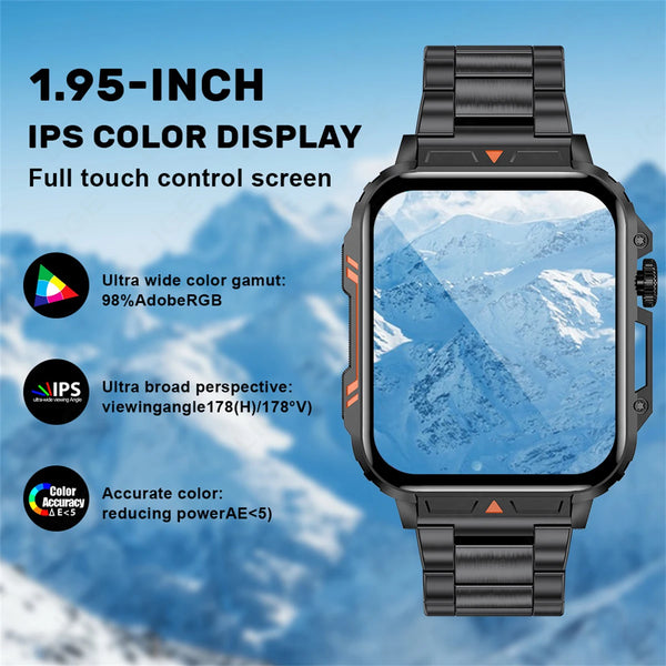 Smart Outdoor Military Watch for Sports Fitness with AI Voice, Waterproof & Bluetooth Call