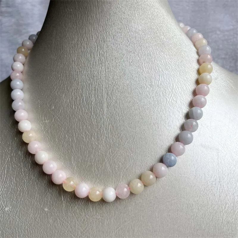 Sterling Silver Morganite Beads Necklace for Women