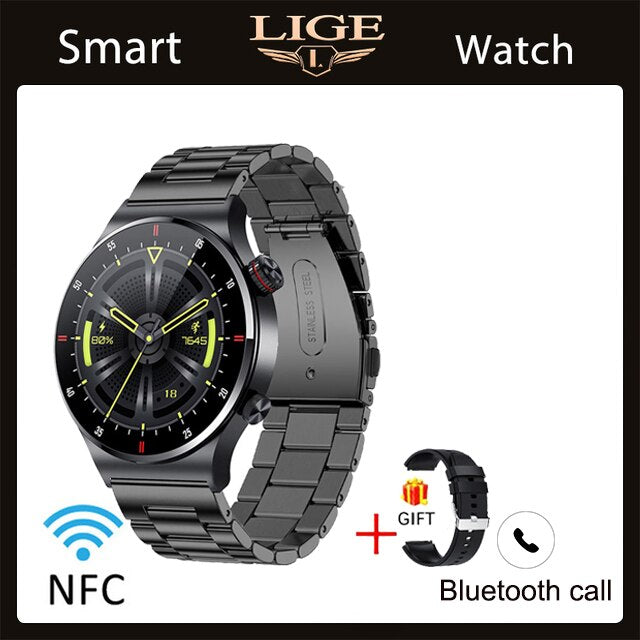 NFC Bluetooth Smart Watch with HD Screen, Sport Bracelet, Waterproof, Custom Watch Face for Men