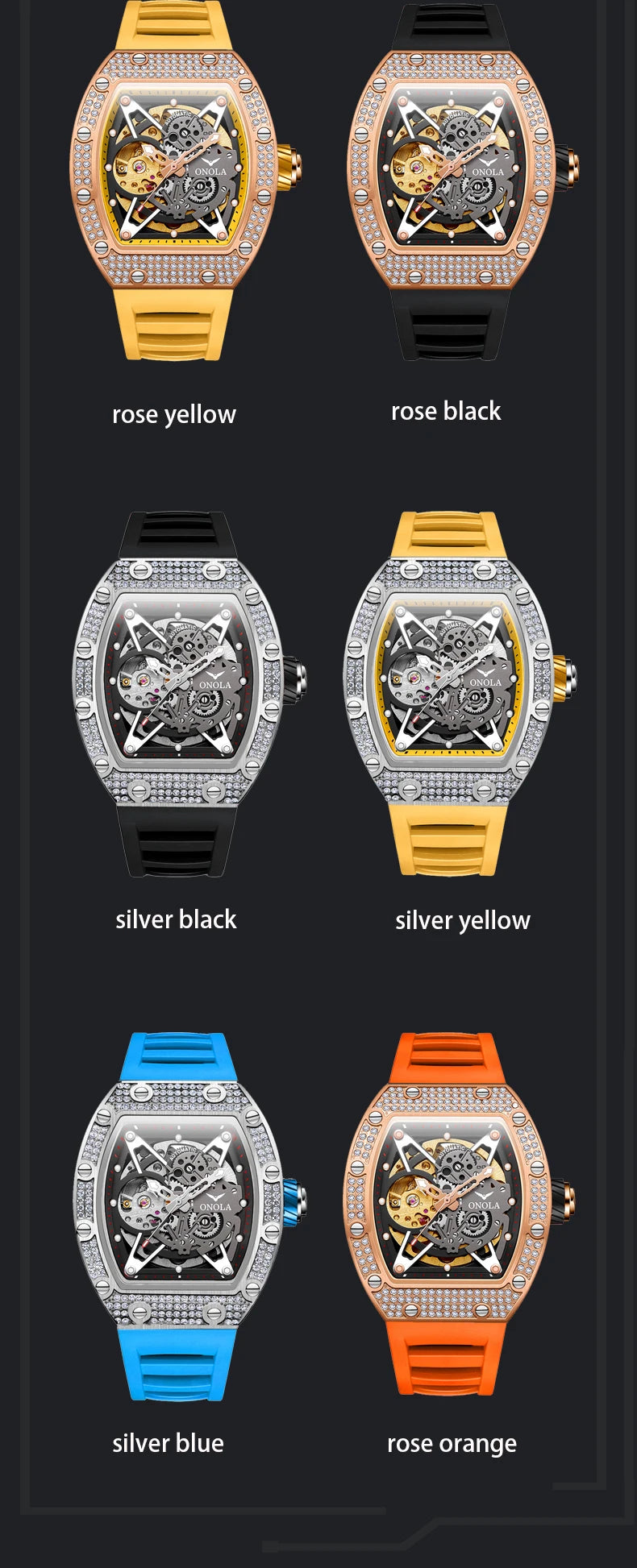 Stainless Steel Diamond Hollow Out Automatic Waterproof Men's Watch