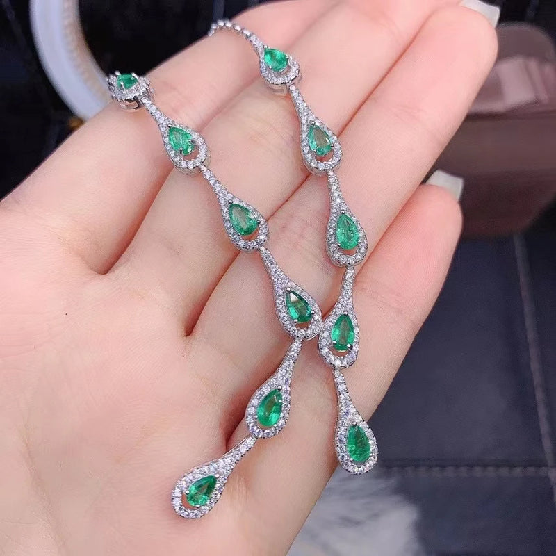 925 Sterling Silver Emerald Pendant Necklace for Women