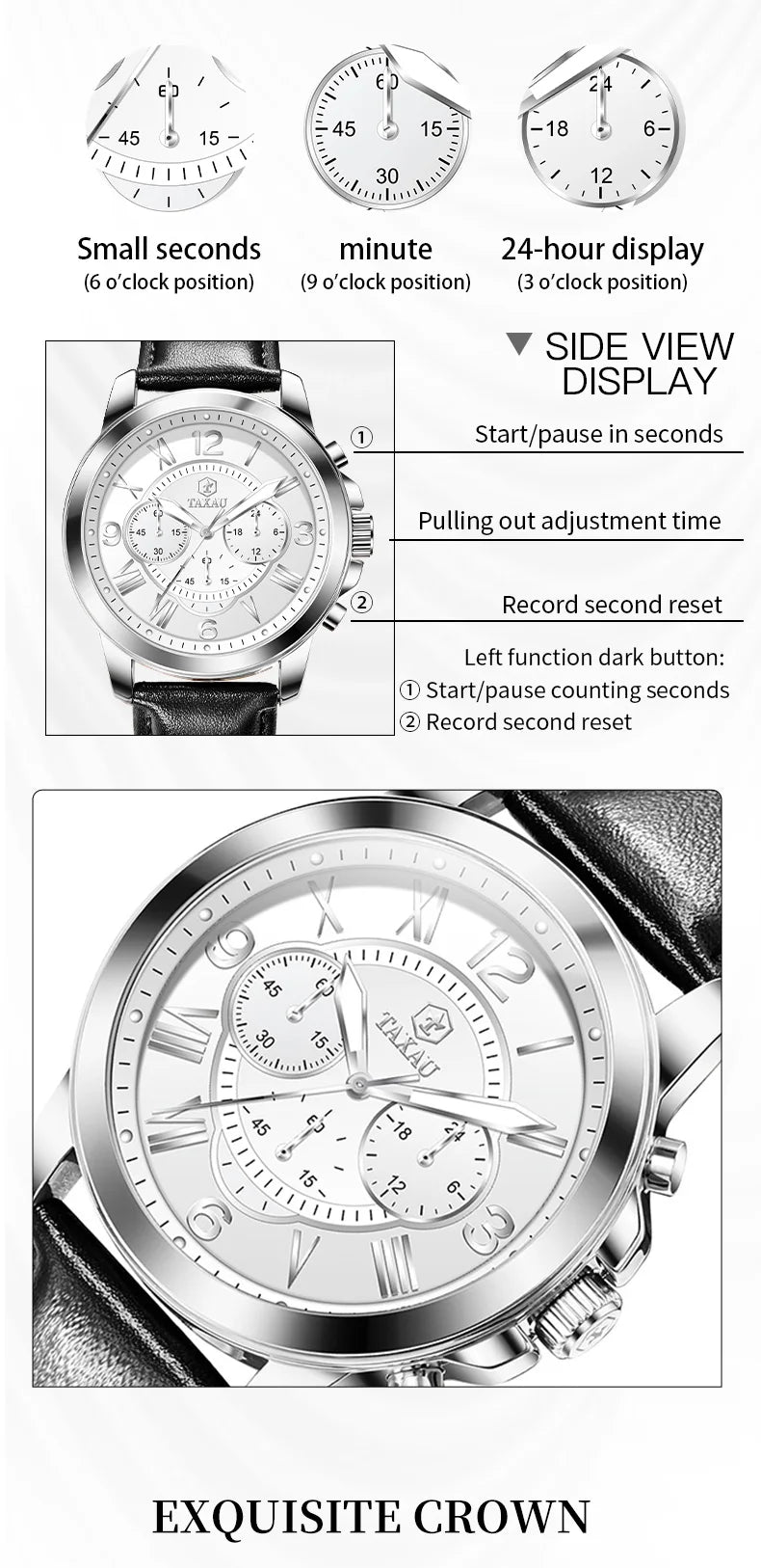 Leather Quartz Chronograph Watch for Men