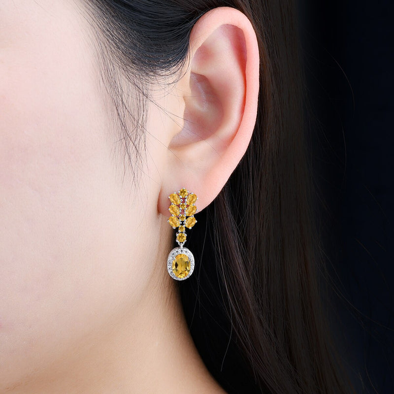Sterling Silver Natural Citrine Stud Earrings for Women