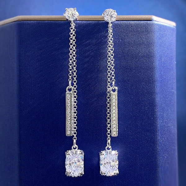 Wong Rain 925 Sterling Silver Crushed Ice Cut Oval Lab Sapphire Gemstone Tassel Drop Earrings Fine Jewelry Free Shipping