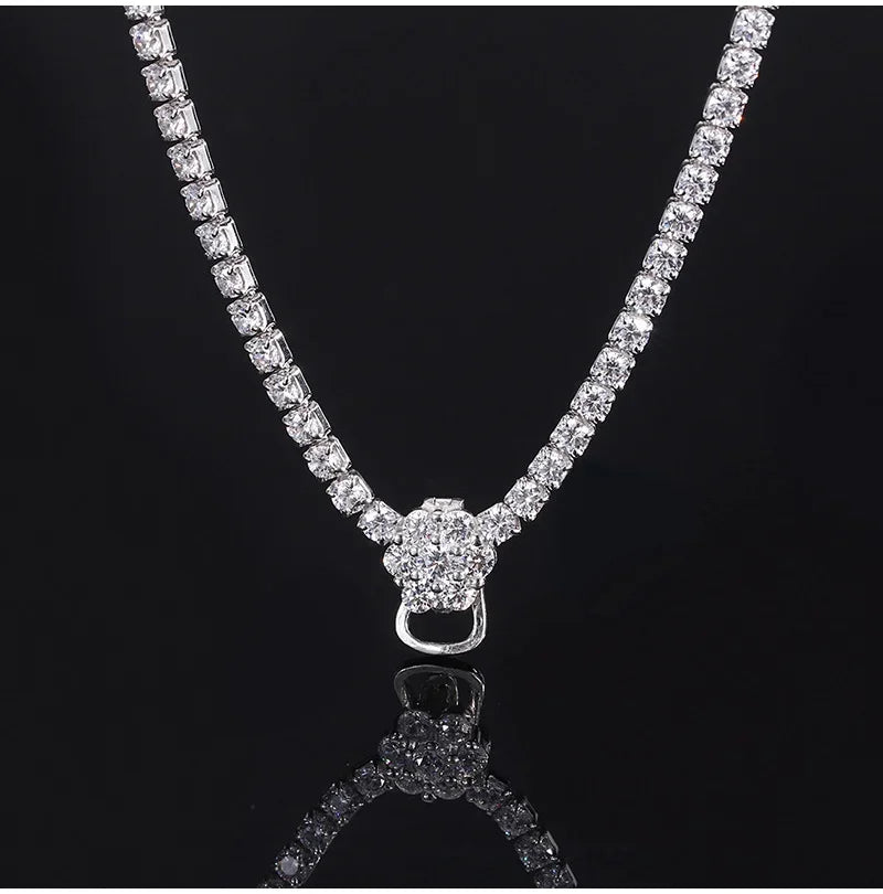 925 Sterling Silver Full Diamond Necklace, 	Luxury Wedding Jewelry for Women.