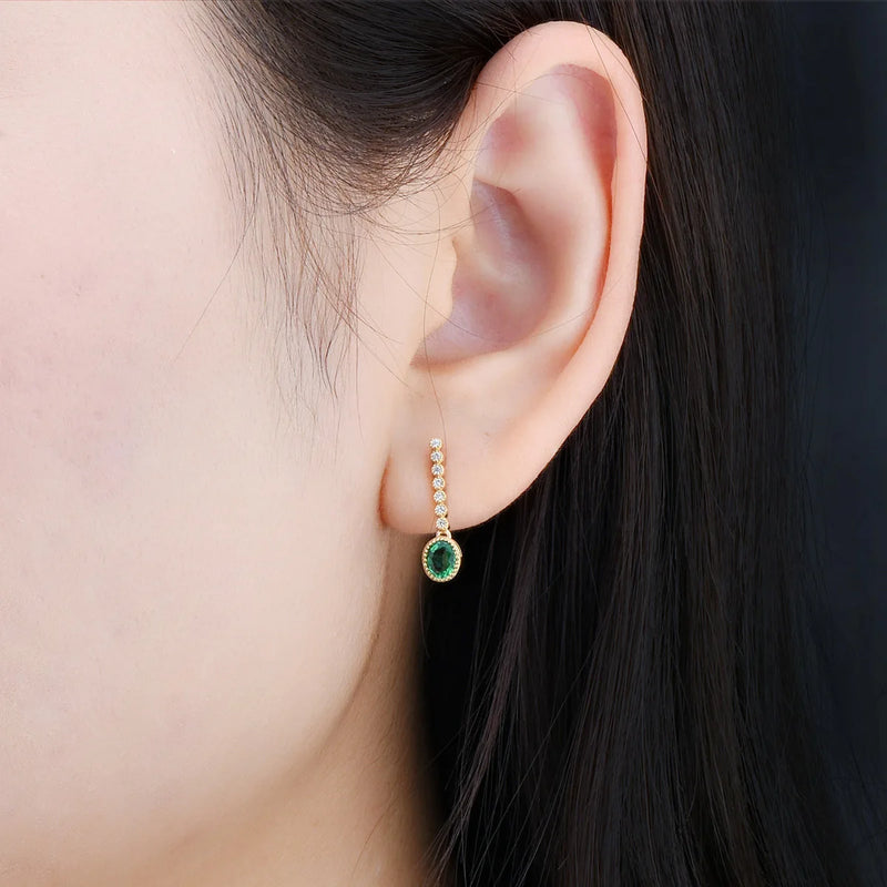 18K Yellow Gold Emerald and Diamond Earrings for Women