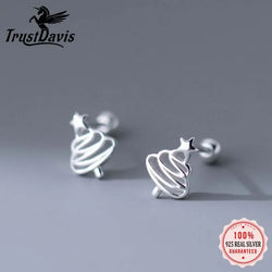 Sterling Silver Christmas Tree Stud Earrings for Women