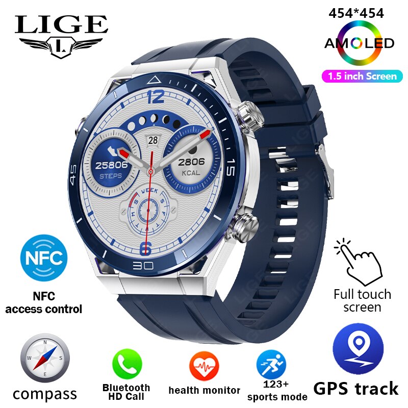 GPS Smart Watch with Voice Calling, NFC, Compass, IP68 Waterproof, ECG+PPG For Men.