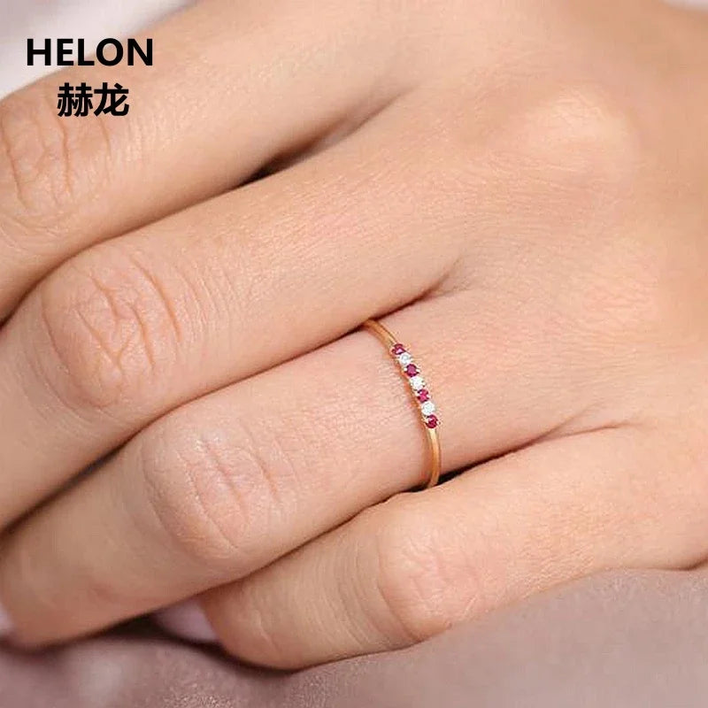 14k Yellow Gold Ruby Diamond Wedding Band Stackable Engagement Ring for Women