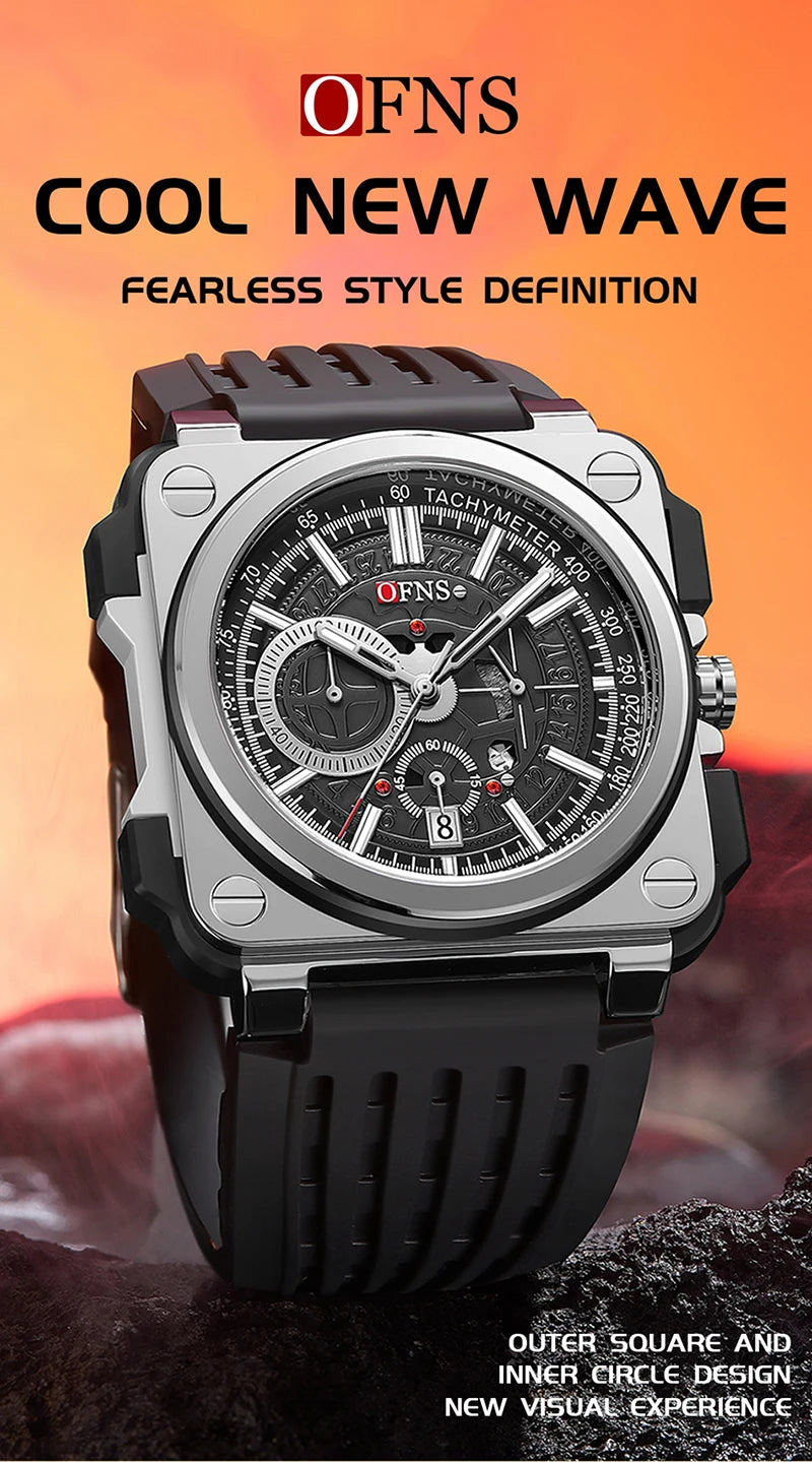 Stainless Steel Quartz Chronograph Watch with Luminous Silicone Strap for Men