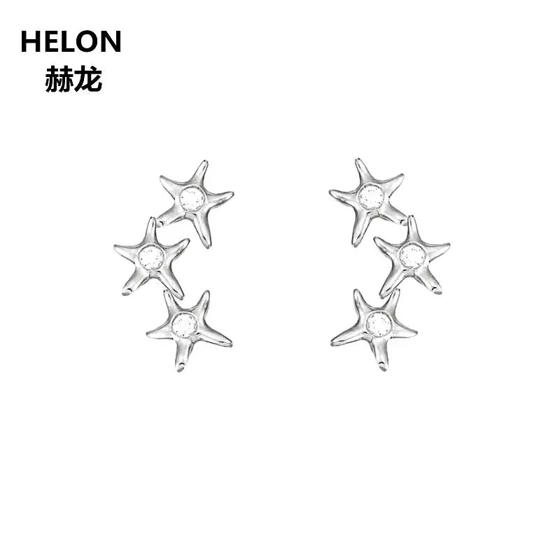 10k White Gold Star Stud Earrings for Women