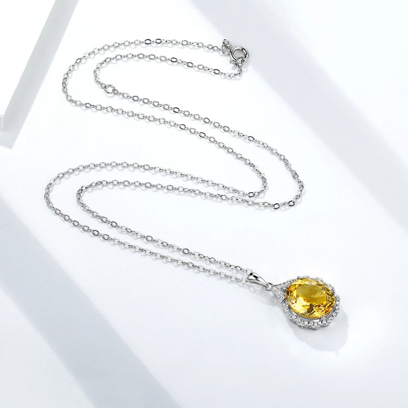 925 Sterling Silver Citrine Gemstone Pendant Necklace for Women.