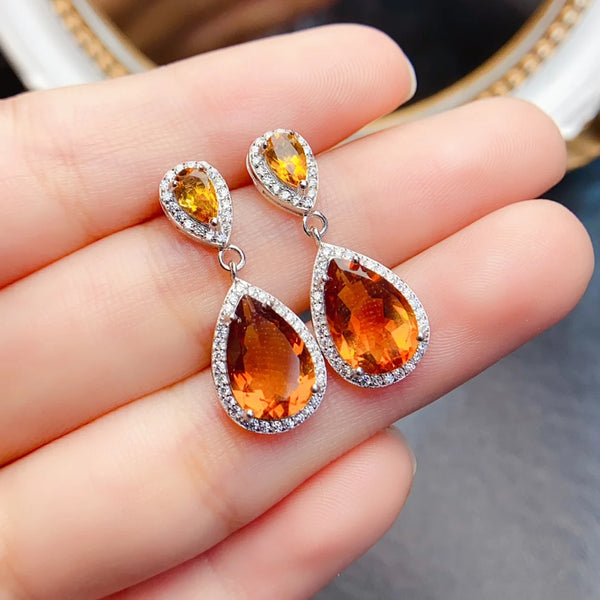 S925 Sterling Silver 8*12mm Natural Citrine Luxury Earrings for Women