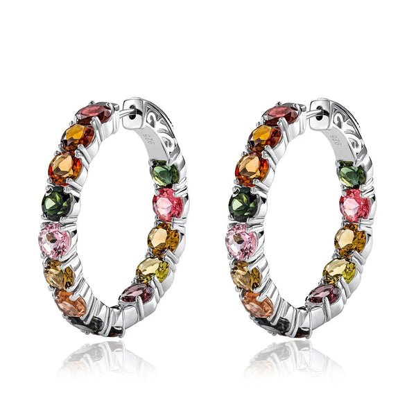 925 Silver Hoop Earrings with 0.05ct Tourmaline for Women