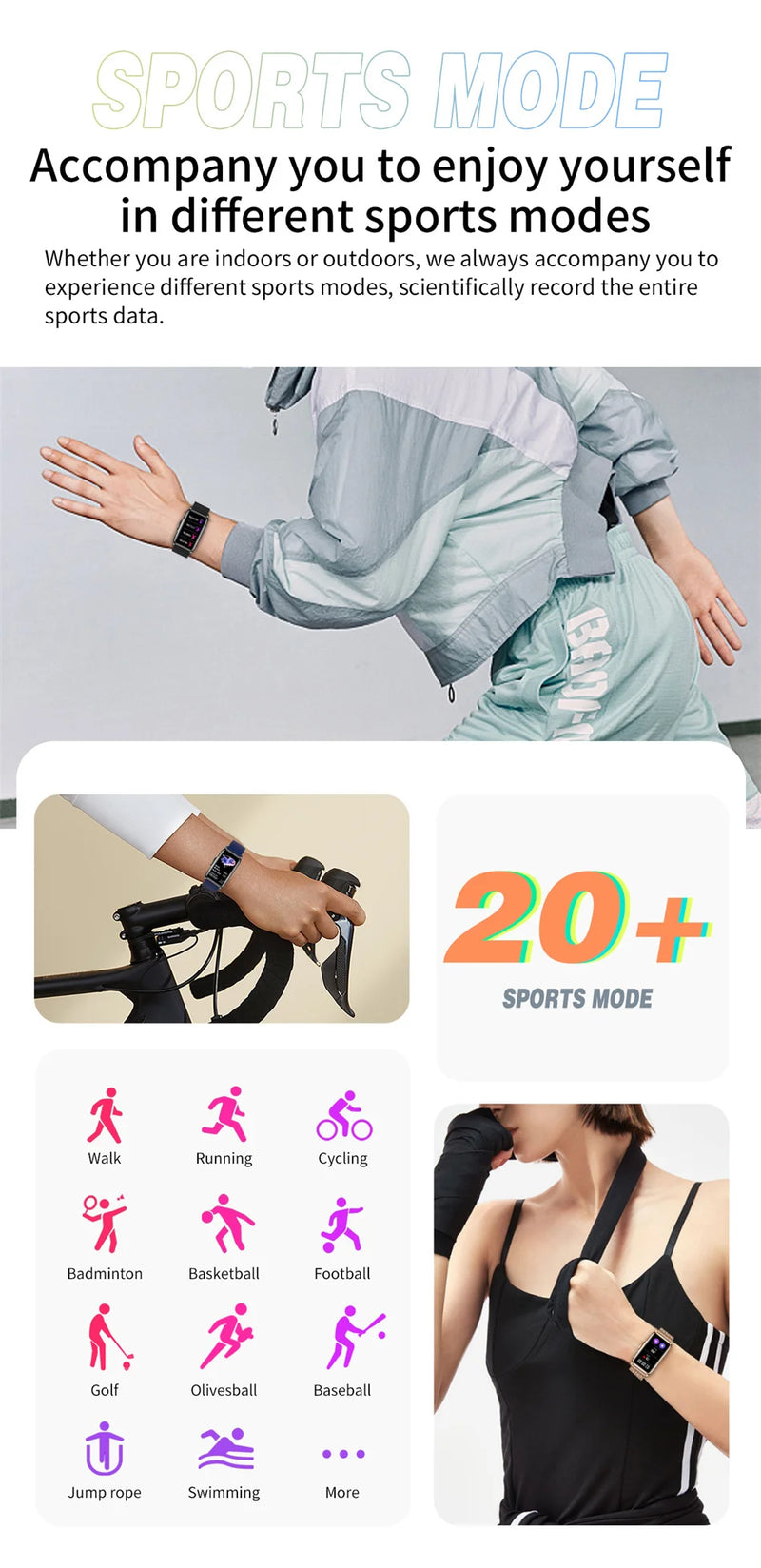 Smart Bracelet for Women & Men: Waterproof Heart Rate Blood Oxygen Monitoring Sport Smartwatch Watch