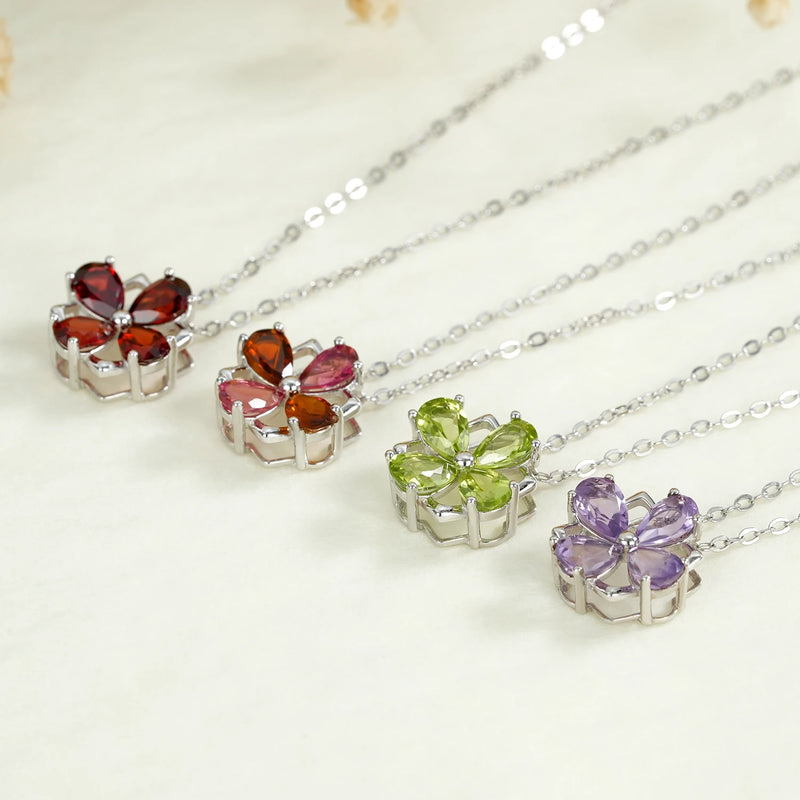 Sterling Silver 925 Natural Purple Amethyst Peridot Garnet Tourmaline Necklace for Women