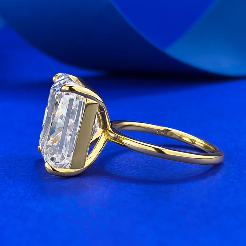 18K Gold Plated 925 Sterling Silver, 12*14 MM Crushed Ice Cut Lab Sapphire Gemstone Engagement Ring