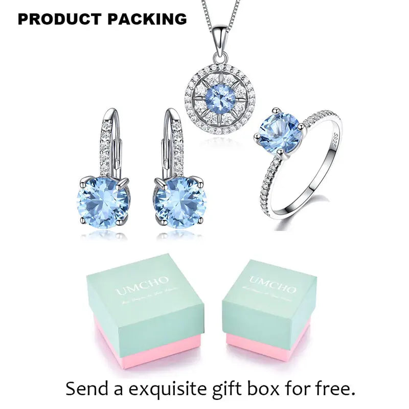 925 Sterling Silver Nano Sky Blue Topaz Set for Women