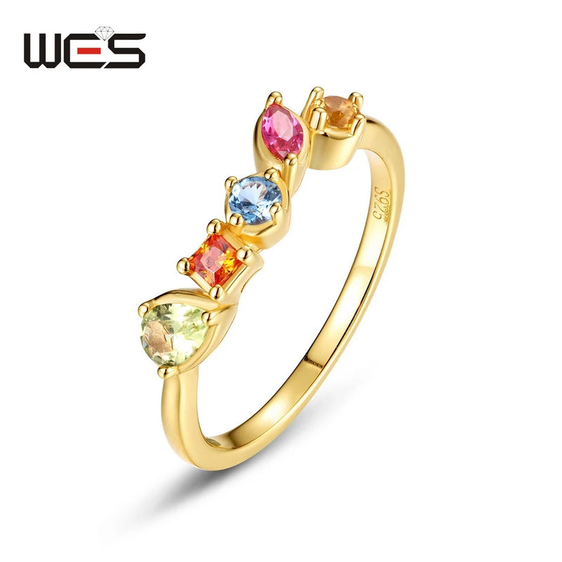 Sterling Silver Rainbow Zircon Rings for Women