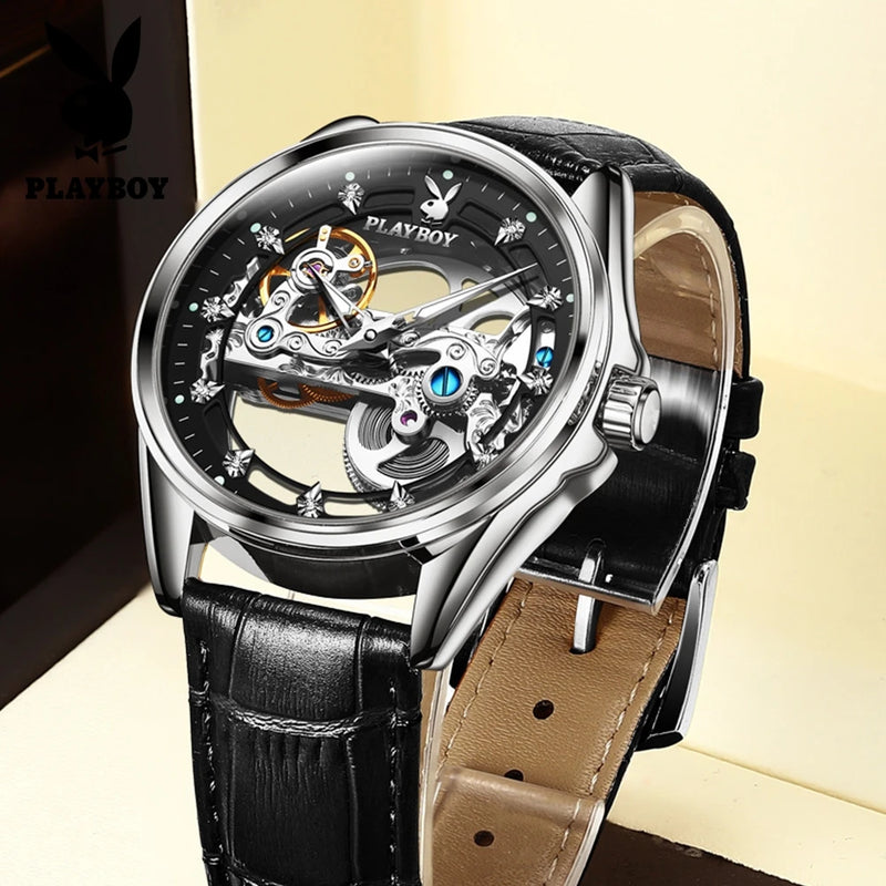 Stainless Steel Skeleton Automatic Mechanical Watch for Men