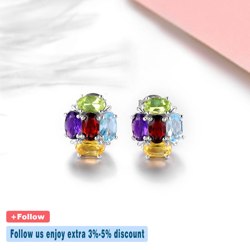 Sterling Silver 2.50 ctw Natural Multicolor Gemstone Stud Earrings for Women