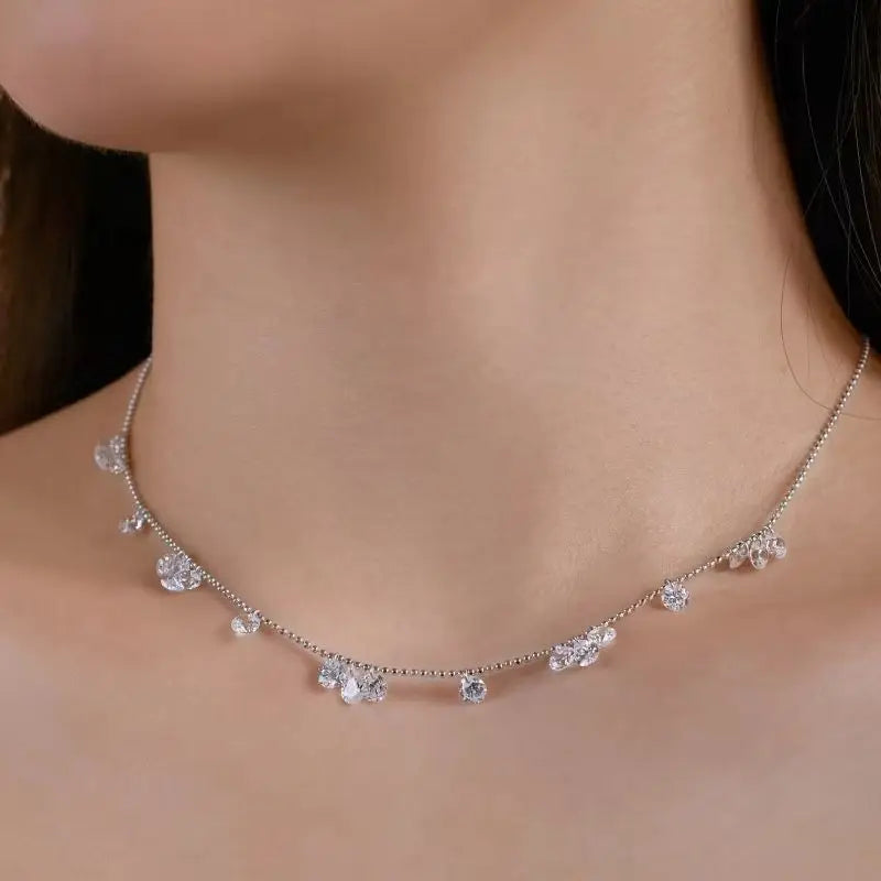 Sterling Silver Zircon Teardrop Necklace for Women