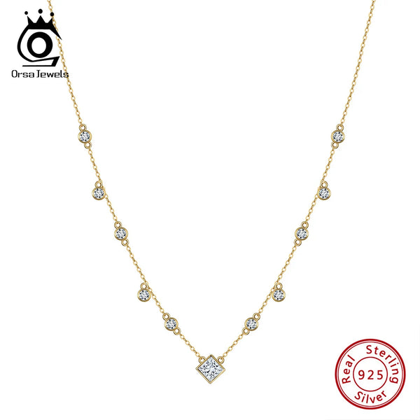 925 Sterling Silver Cubic Zirconia Geometric Necklace for Women