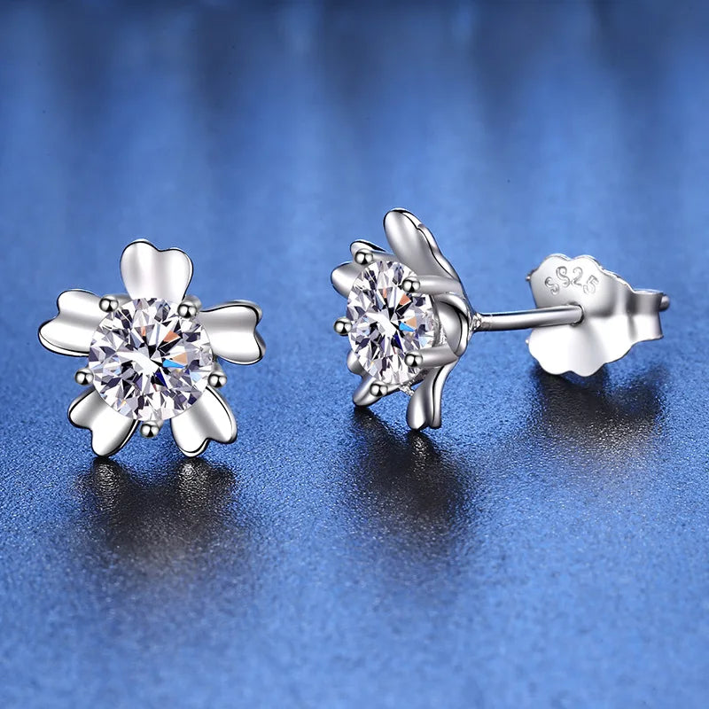 S925 Sterling Silver 1.3ctw Moissanite Flower Stud Earrings for Women