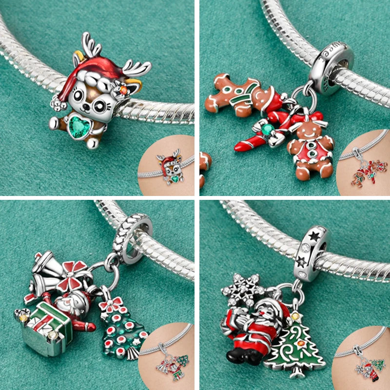 925 Sterling Silver Christmas Charm Beads for Bracelet, Women