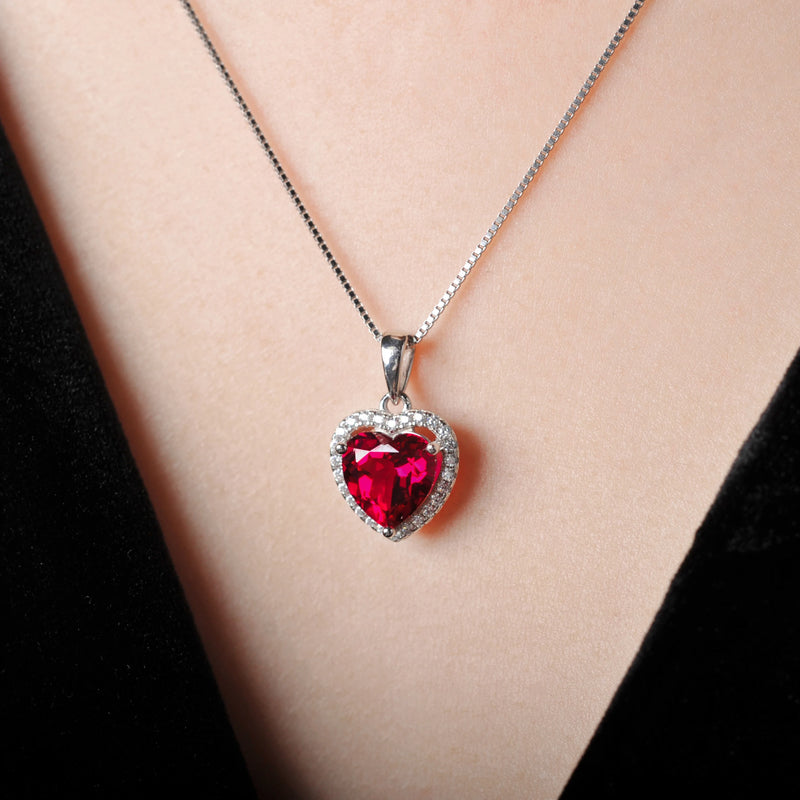 Sterling Silver Created Ruby Heart Pendant for Women