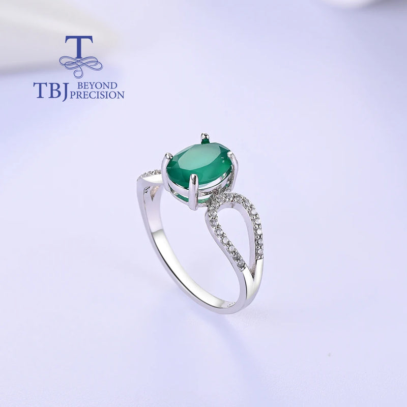 925 Sterling Silver Green Agate Ring for Ladies