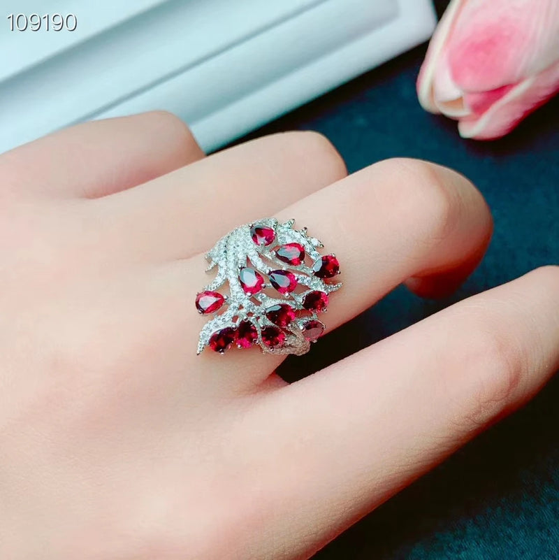 Sterling Silver Garnet Baroque Ring for Women