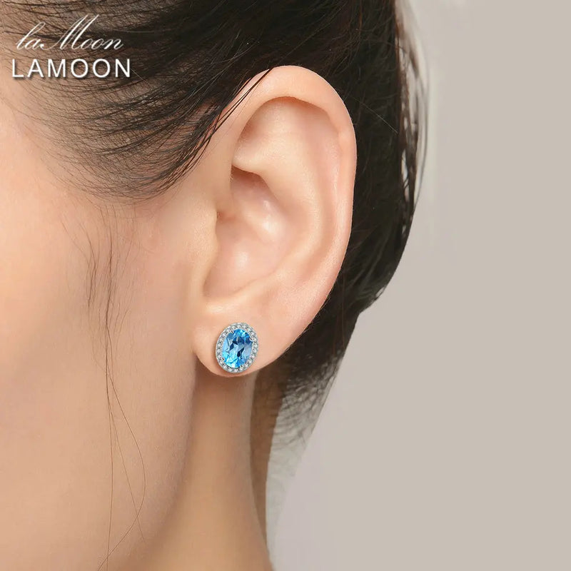 925 Sterling Silver Blue Topaz Earrings for Women