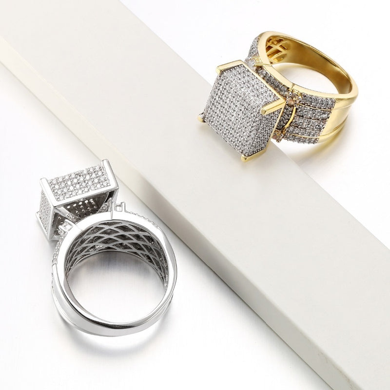 Gold Plated Hip Hop Ring with Cubic Zirconia for Men