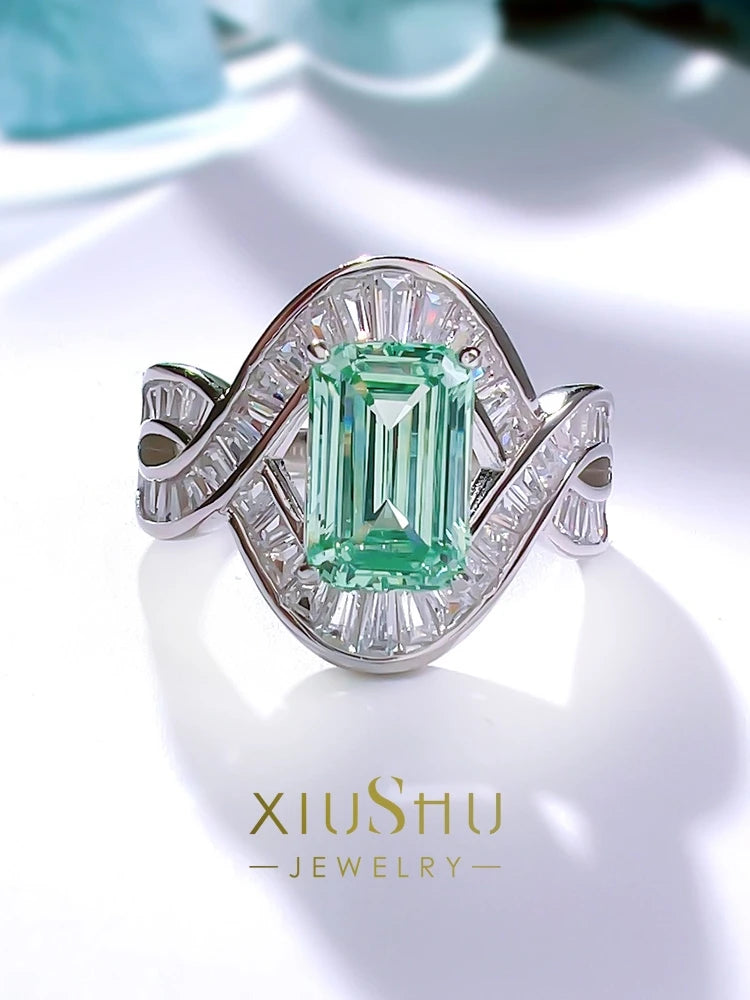 925 Silver Palaiba Green Tourmaline and Diamond Ring