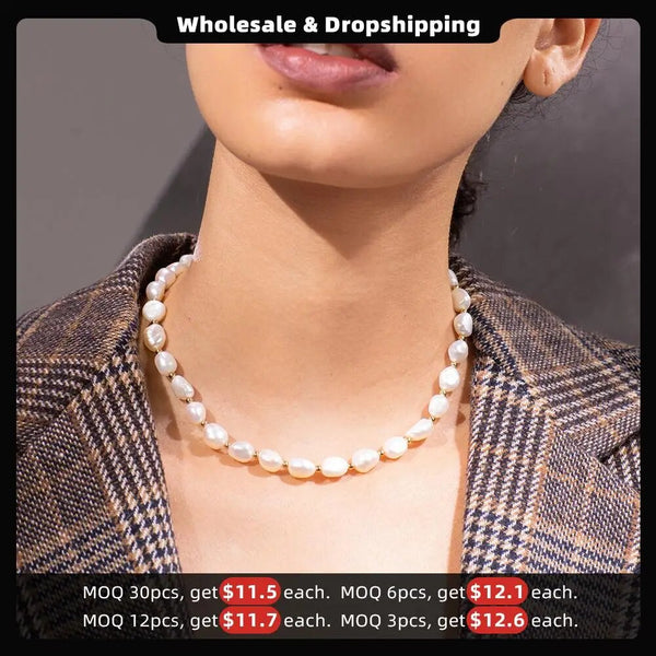 Stainless Steel Natural Pearl Choker Necklace for Women