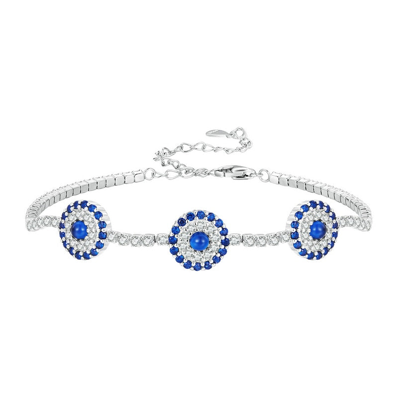 925 Sterling Silver Blue Evil Eye & Cubic Zirconia Tennis Bracelet for Women