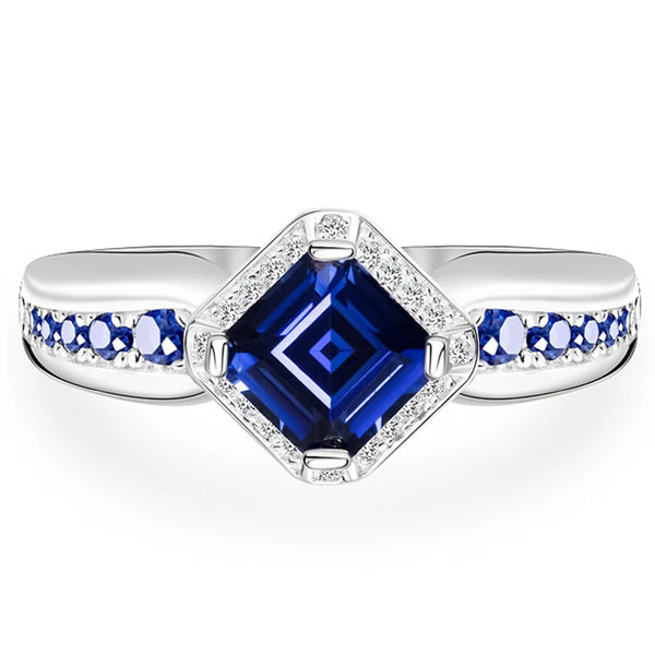 Sterling Silver Sapphire Diamond Ring for Women