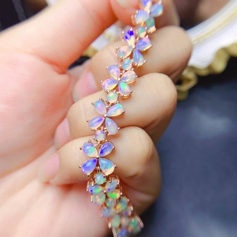 S925 Silver Natural Opal Bracelet, Water Drop, 3x5mm, 16+3cm, for Women