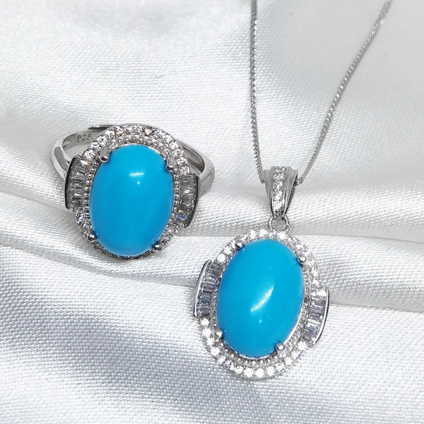 925 Sterling Silver Turquoise Gemstone Jewelry Set for Women