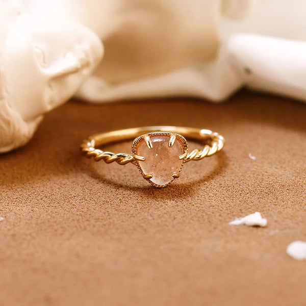 925 Sterling Silver Gold Plated Natural Strawberry Quartz Ring for Women