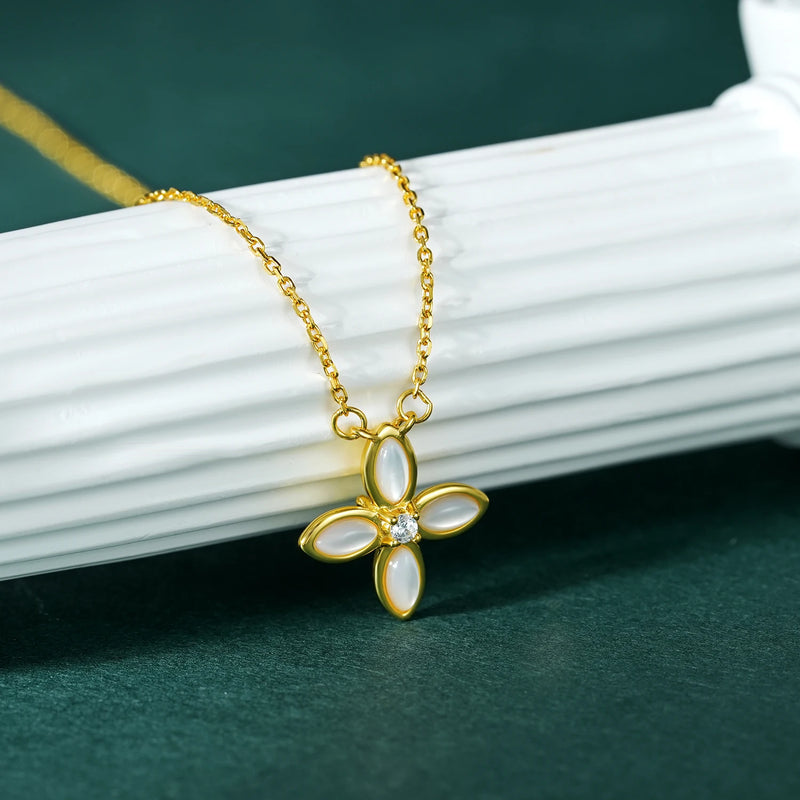 18K Gold Plated Sterling Silver Flower Pendant Necklace for Women