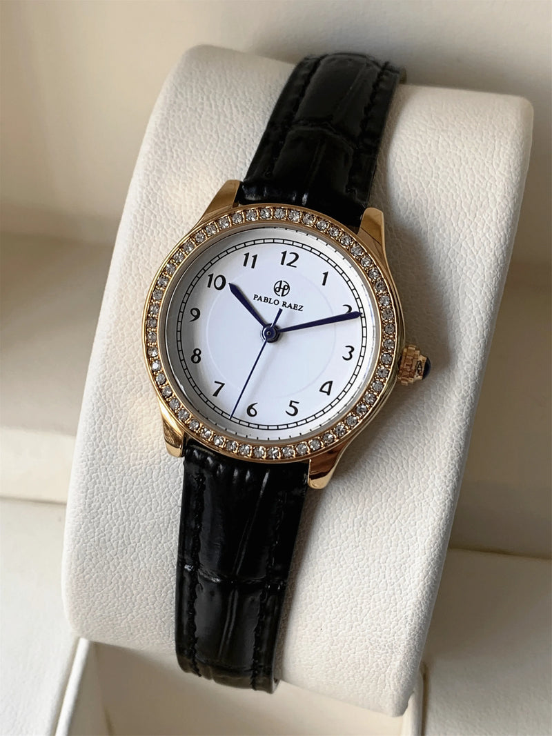 Luxury Gold Wristwatch for Women: High Quality Leather Strap, Waterproof, Elegant.