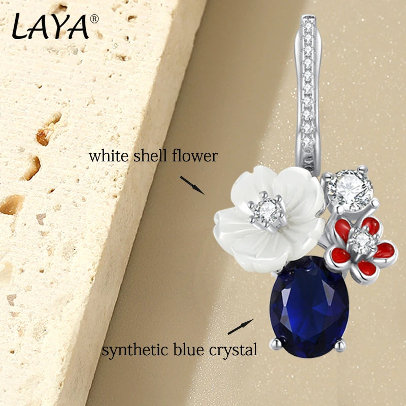 Sterling Silver White Shell Flower Earrings with Zircon for Women