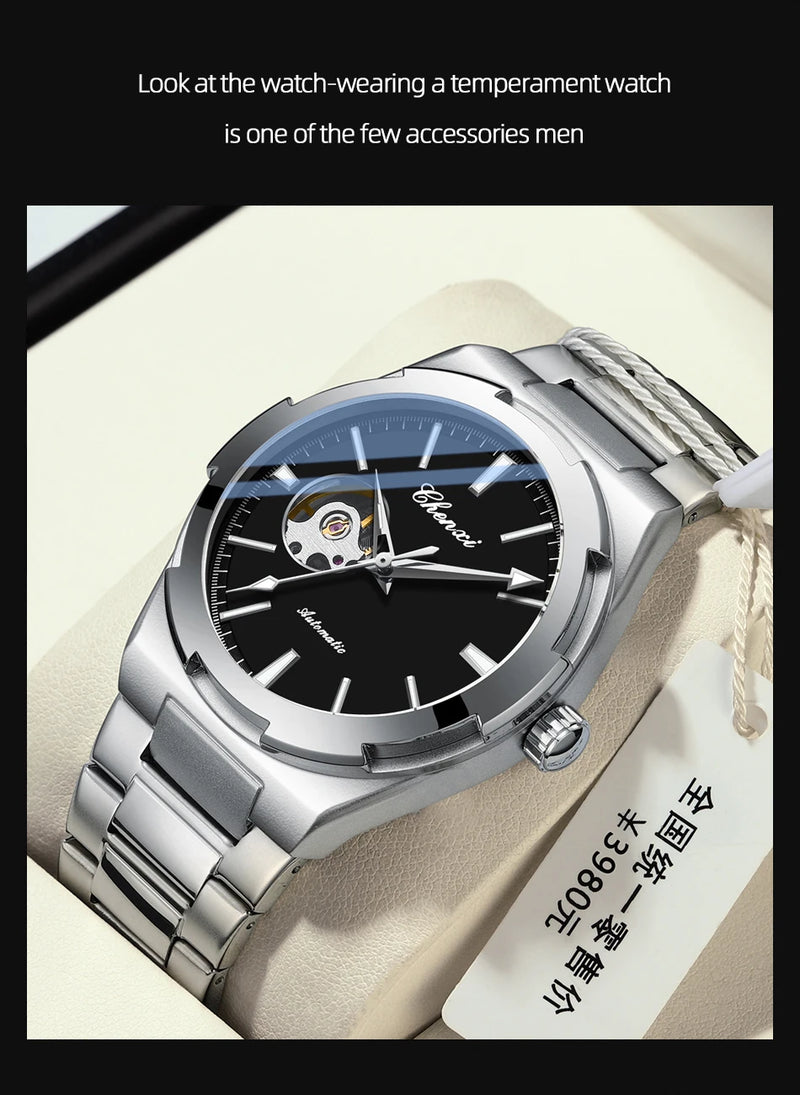 Stainless Steel Automatic Mechanical Hollow Skeleton Watch for Men