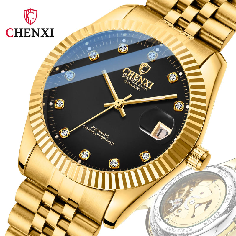 Gold Steel Band Mechanical Watch for Men